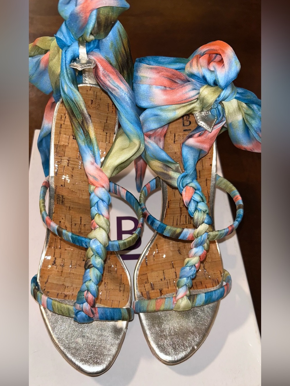 Bakers Multicolor Braided Tie-Strap Sandals with Silver Footbed
